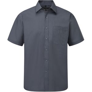 Russell Collectie Heren Korte Mouwen Poly-Katoen Easy Care Poplin Shirt (Konvooi Grijs)