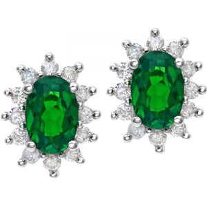 Ronde briljante 0,25 ct smaragd en diamanten 9 ct witgouden ovale clusteroorbellen