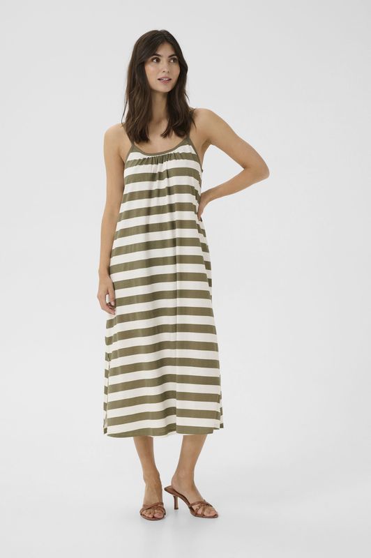 Jurk A-shape Dusky Green/White Stripe grey white