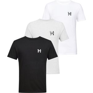Henleys Heren Triphen T-Shirt (Pak van 3) (Wit/Zwart/Grijs)