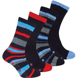 Sock Snob 4 Paar Heren Antislip Pantoffel Gezellige Sokken - Blauwe / Rode Streep