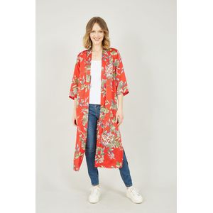 Yumi rode satijnen kimono met bloemenprint