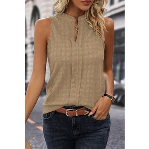 Azura Exchange Licht Franse Beige Ruitpatroon Geweven Splitnek Tanktop