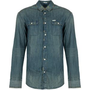 Guess - Faded Denim Shirt - Blauw - Katoen - Drukknoopsluitingen - Twee Voorzakken