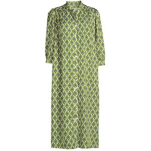 Jane Lushka jurk Steffi met grafische print en plooien groen/blauw/ecru