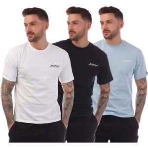 Jack And Jones Heren Beau Footprint T-Shirt (Pak van 3) (Wit/zwart/blauw)