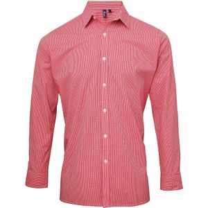 Premier Herenmicrocheck shirt met lange mouwen (Rood/Wit)
