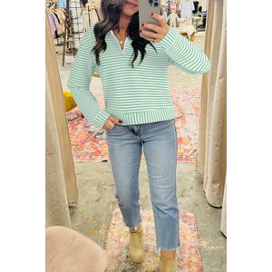 Gestreepte Kwart Rits Top