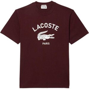 Lacoste Unisex Bedrukt Handtekeningen Katoen T-shirt voor volwassenen (Kastanjebruin Rood)