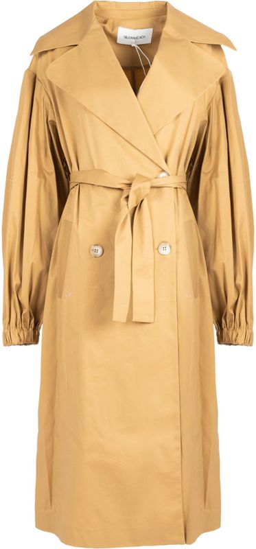 Silvian Heach - Double-Breasted Trenchcoat - Bruin - Katoen met Stretch
