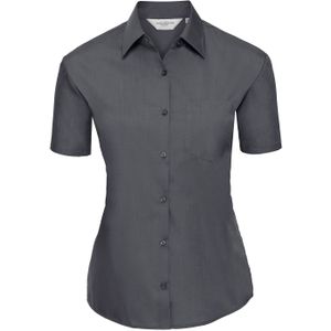 Russell Collection Dames/Dames Poplin Easy-Care Overhemd met Korte Mouwen (Konvooi Grijs)