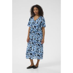 Kaffe - Blauwe Grafische Bloem Jurk - Veelkleurig - Dames
