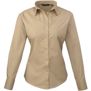 Premier Dames/dames Poplin Blouse Met Lange Mouwen / Gewoon Werk Overhemd (Khaki) - Maat 34