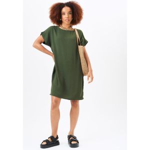 Kaki jurk met halflange mouwen en oversized zakken