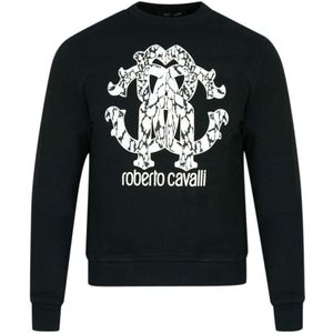 Roberto Cavalli Lynx Mogogram Print Logo Zwart Sweatshirt - Maat M