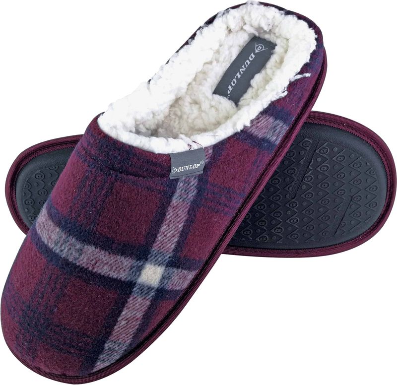 Dunlop - Heren Warme Pluche Fleece Voering Instap Muil Geruite Huisslippers