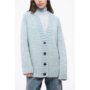 MM4 MM14 V-hals 4 knopen oversized vest in lichtblauw