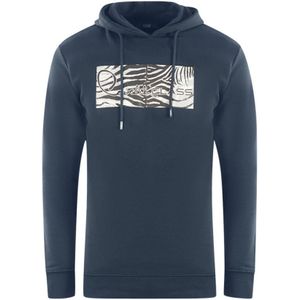Cavalli Class Zebra Print Logo Navy Blue Hoodie - Maat L