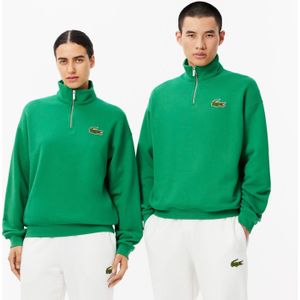 Lacoste - Loose Fit Zip Neck Badge Accent Sweatshirt - Groen