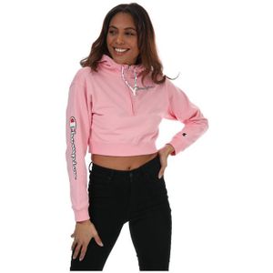 Champion hoodie met scriptlogo en korte rits voor dames, roze