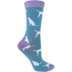 Miss Sparrow - Dames Dog Design BamboeSokken - Labrador (Blauw)