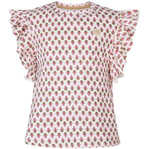 Noppies T-shirt Polkton met all over print en ruches wit