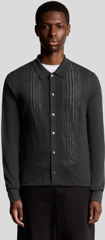Lyle & Scott wolmix kabelgebreid overhemd - grijs