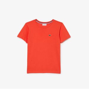 Boy's Lacoste Crew Neck Cotton Jersey T-Shirt in Orange