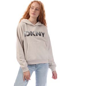 Dames DKNY Sequin Logo Hoody in Beige