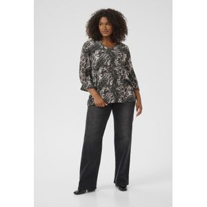 Kaffe Curve - KAlinda Blouse - Veelkleurig - Dames - Lange Mouwen - V-halslijn