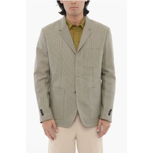 Ongevoerde, slim fit blazer met opgestikte zakken in beige