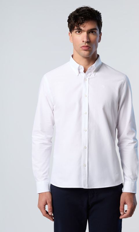 North Sails - Overhemden - Wit - Katoen - Geborduurd Katoenen Overhemd met Contrasterende Manchetten