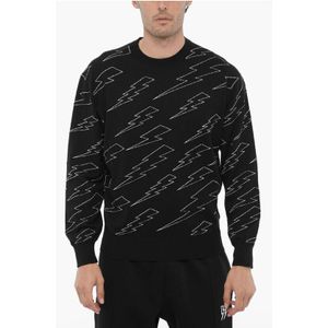 Lichtgewicht katoenen trui met ronde hals en Thunderbolt-borduursel in zwart