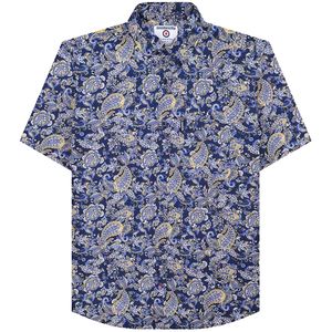 Lambretta Heren Paisley Overhemd met korte mouwen (Marine, Wit)