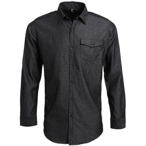 Premier Heren Denim Overhemd Met Contraststiksels (Zwarte Denim) - Maat S