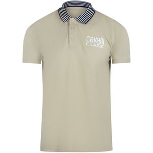 Cavalli Class Gestreepte Beige Poloshirt Met Kraag