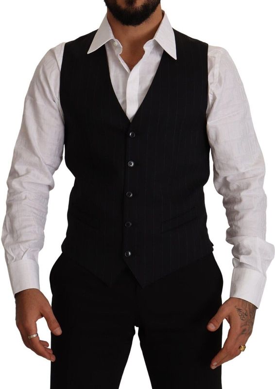 Dolce & Gabbana - Kostuum - Blauw - Elegante Blauw Gestreepte Vest