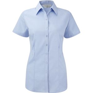 Russell Collection Shirt met korte mouwen in visgraatmotief voor dames/dames (Lichtblauw)