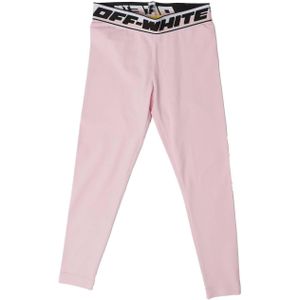 Off White Leggings met bandjes en logo voor kinderen (Roze/Zwart)