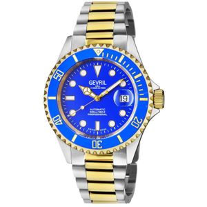 Gevril heren Wall Street blauwe wijzerplaat tweekleurige IP gouden roestvrij stalen armband horloge