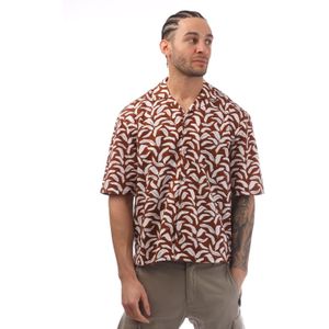 Boss Heren Lello Overhemd met Bladerenprint (Bruin)