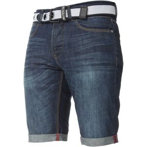 Kruze Door Enzo | Denim Short Voor Heren Met Riem - Mid Stonewash - Maat 30 (Taille)