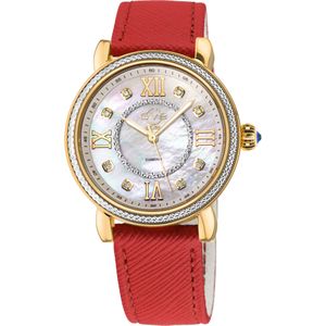 GV2 Dames Marsala Diamant Zwitserse Kwarts Echte Rode Saffiano Vegan Leren Horloge