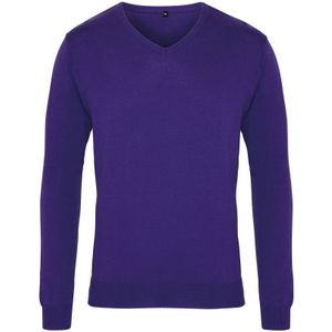 Premier Heren Gebreid Katoen Acryl V Hals Sweatshirt (Paars)