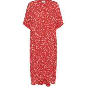 Jurk - Multicolour - Casual Fit - Midi Lengte - Nature/Red Flower Print