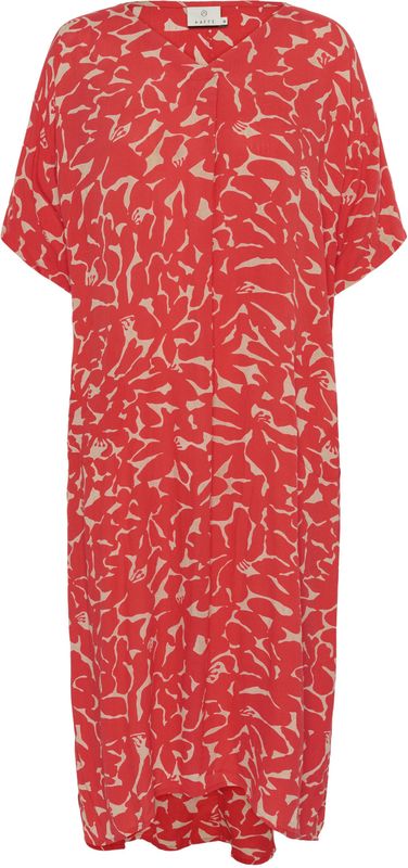 Jurk - Multicolour - Casual Fit - Midi Lengte - Nature/Red Flower Print