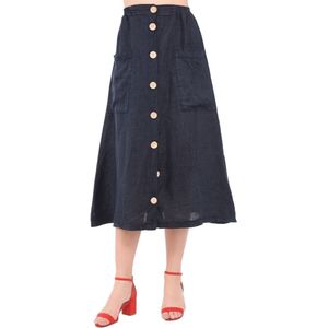 Lange rok met knopen, zakken en elastische tailleband