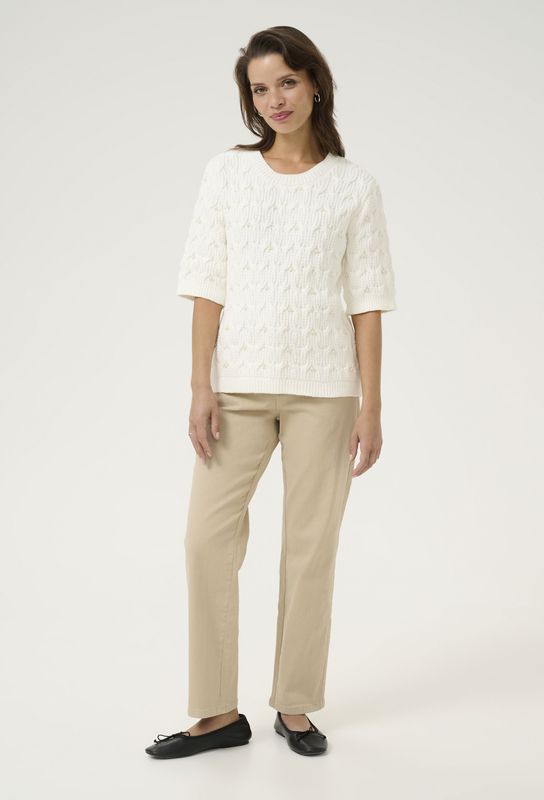 Gebreide Trui - Effen - Knitwear - Ronde Hals - Halve Mouw