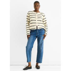 Crème Gestreepte Militaire Crop Gerecyclede Trui Cardigan