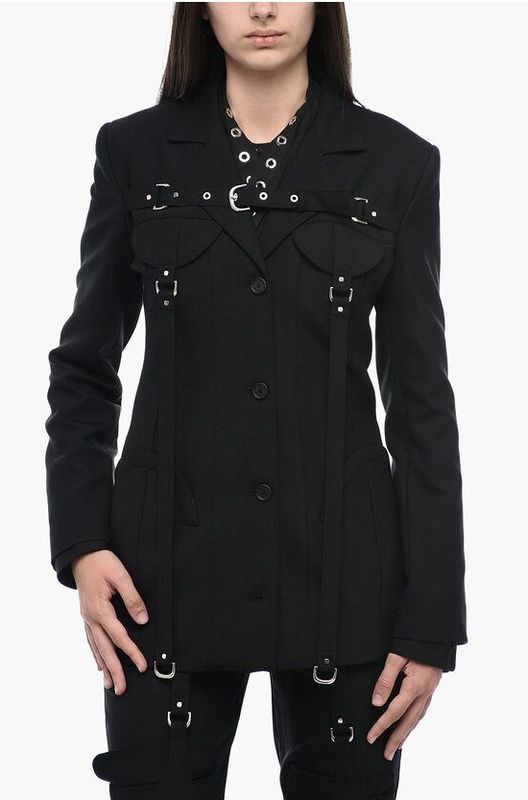 Off White - Single-breasted Blazer - Zwart - Dames - Scheerwol